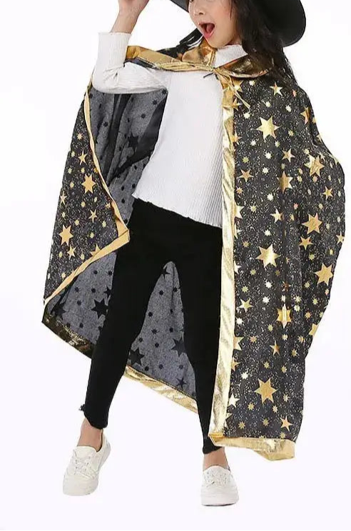 Children Halloween Cloak with Witch Hat Teens Christmas Costume Kids Star Party Robe Boy Girl Birthday Lace Up Photography Props Trikidsworld