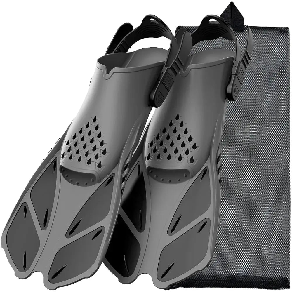 Snorkel Fins Adjustable Buckles Swimming Flippers Short Silicone Scuba Diving Shoes Open Heel Travel Size Adult Men Womens Trikidsworld
