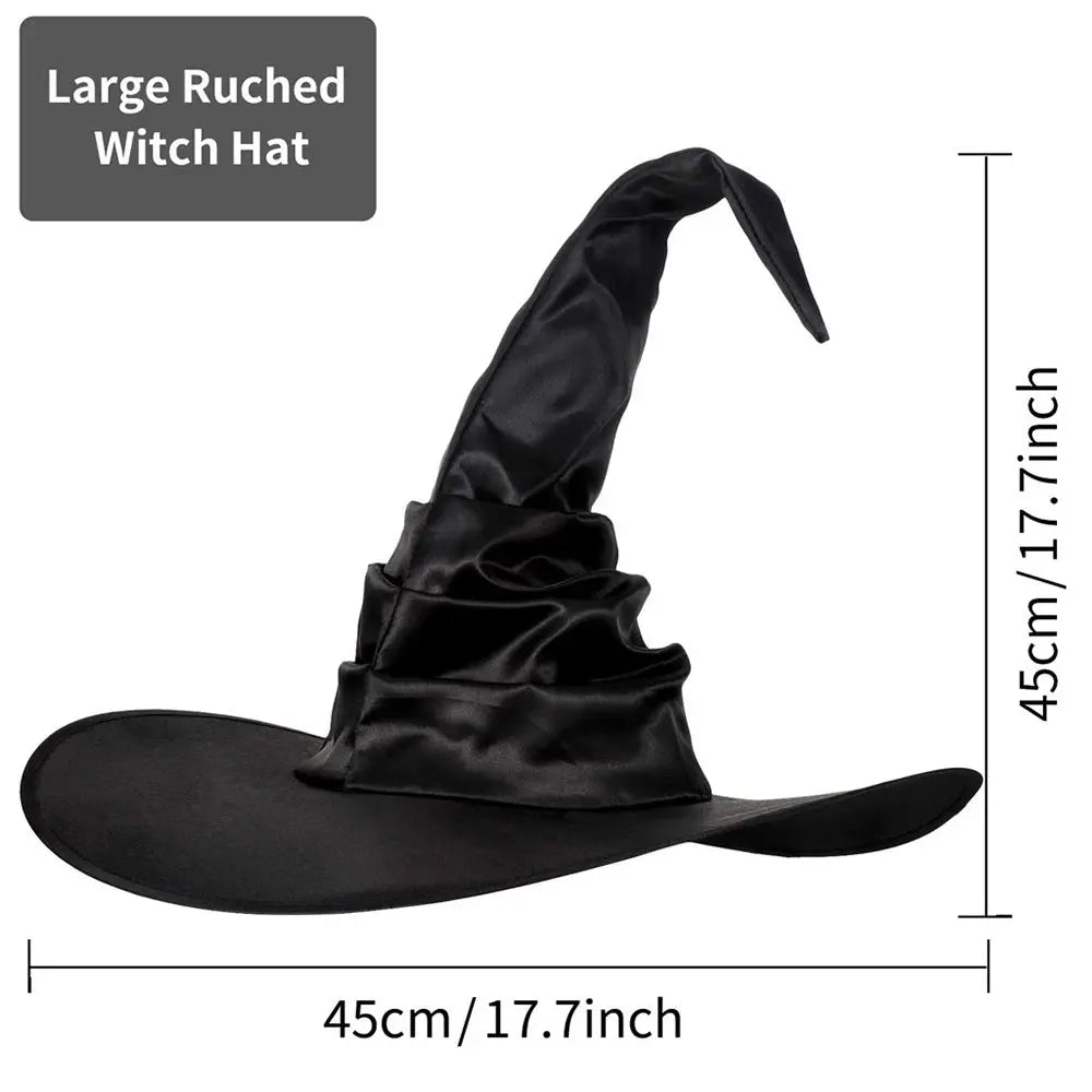 Halloween Witch Hat Black Folds Wizard Hats for Women Men Masquerade Party Carnival Costume Cosplay Props Halloween Decorations Trikidsworld
