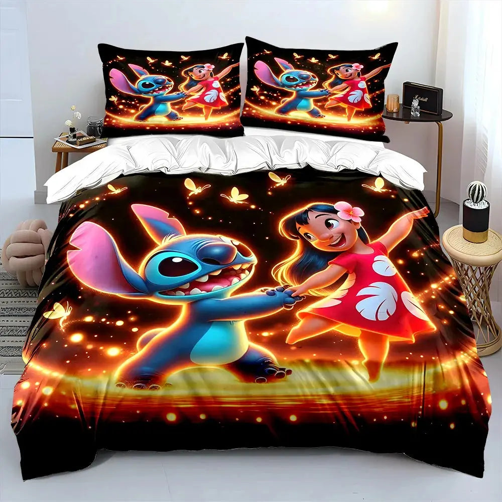 MINISO Disney Stitch Print Bedding Set Children 3 Pieces King Size Bed Set Pillowcase Adult Child Bed Cover Bedroom for Gifts Trikidsworld