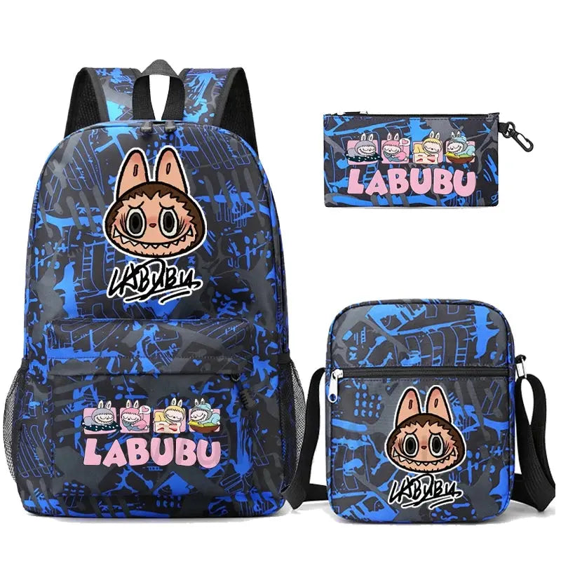 3Pcs/set Cartoon Printed Backpack Teenager Student Boy Girl Schoolbag Larger Capacity Bagpack Travel Bag Kid Gift Mochila Trikidsworld