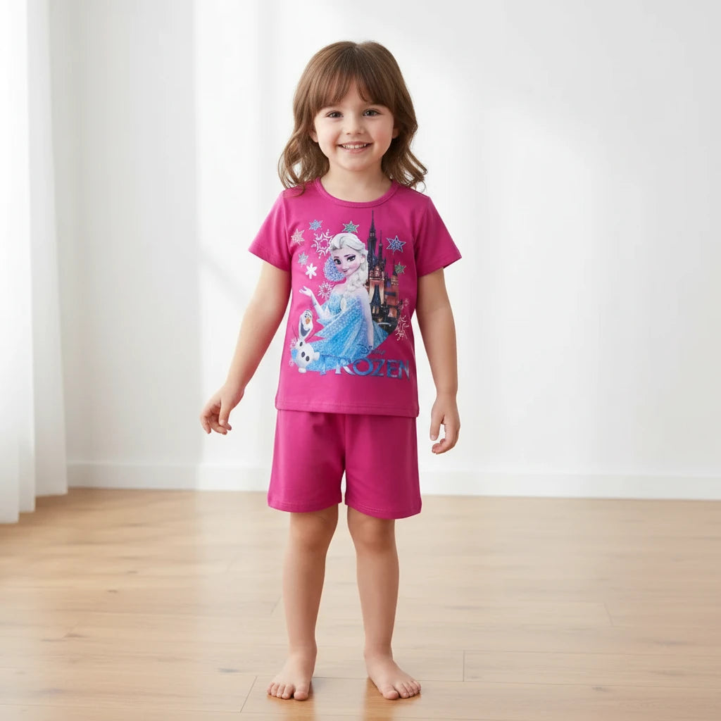 Casual Frozen Snow Queen Children's Summer Short Sleeve Pajamas Cartoon Suit Girls Cotton Kids Pajamas Dress Costumes Trikidsworld