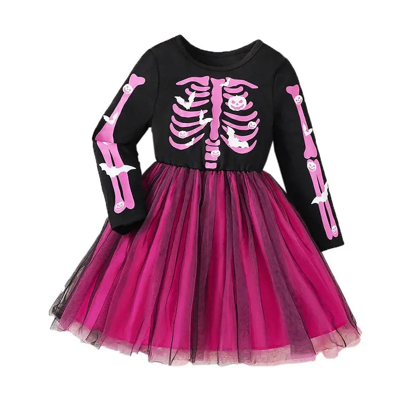Kids Girl Halloween Dress Rainbow Skeleton Girl Clothes Toddler Fancy Clothing Girls Party Clothes Kids Christmas Costume Trikidsworld