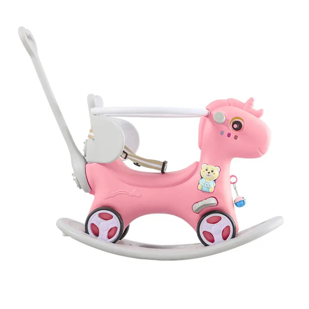 Rocking Horse for Toddlers, Balance Bike Ride On Toys with Push Handle, Backrest and Balance Board for Baby Girl and Boy Trikidsworld