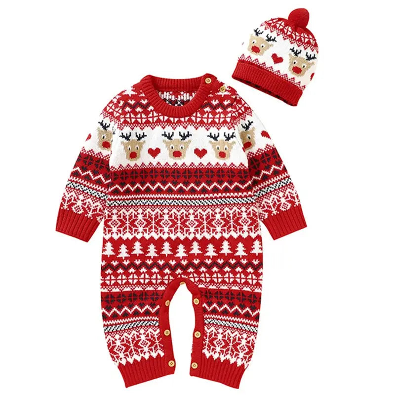 2025 Christmas Baby unisex Jumpsuit Green Newborn Cute Clothes Autumn Winter Boys Girls Round Neck Christmas Gift Knit Bodysuit Trikidsworld