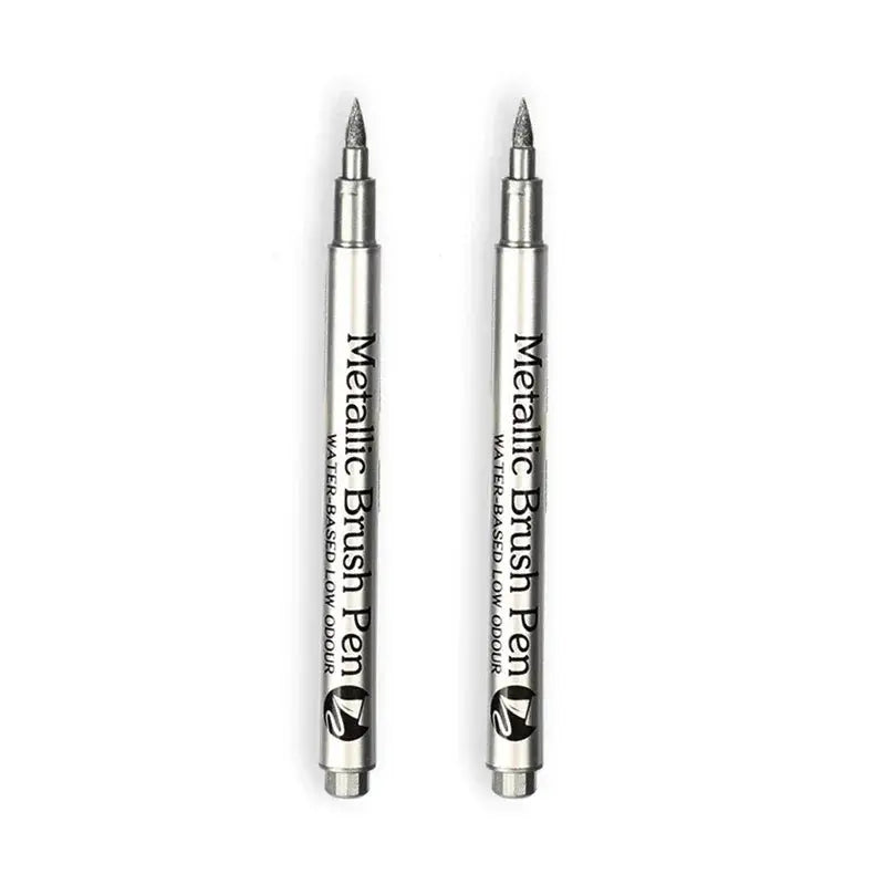 2/1Pc Brush Metallic Marker Pens Gold Silver Color Permanent Art Marker For Manga Crafts Scrapbooking School Stationery Supplies Trikidsworld