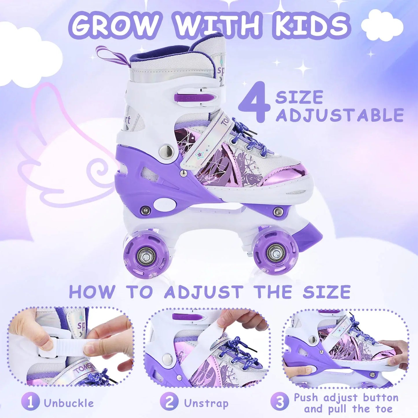 Adjustable Light-Up Roller Skates for Kids – Girls & Boys 4 Sizes Trikidsworld