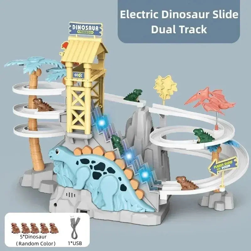 Electric Double Track Dinosaur Toy Car Slide Climbing Stairs Adventure Dinosaur Railcar Toy Music Educational Toy for Kids Gift Trikidsworld