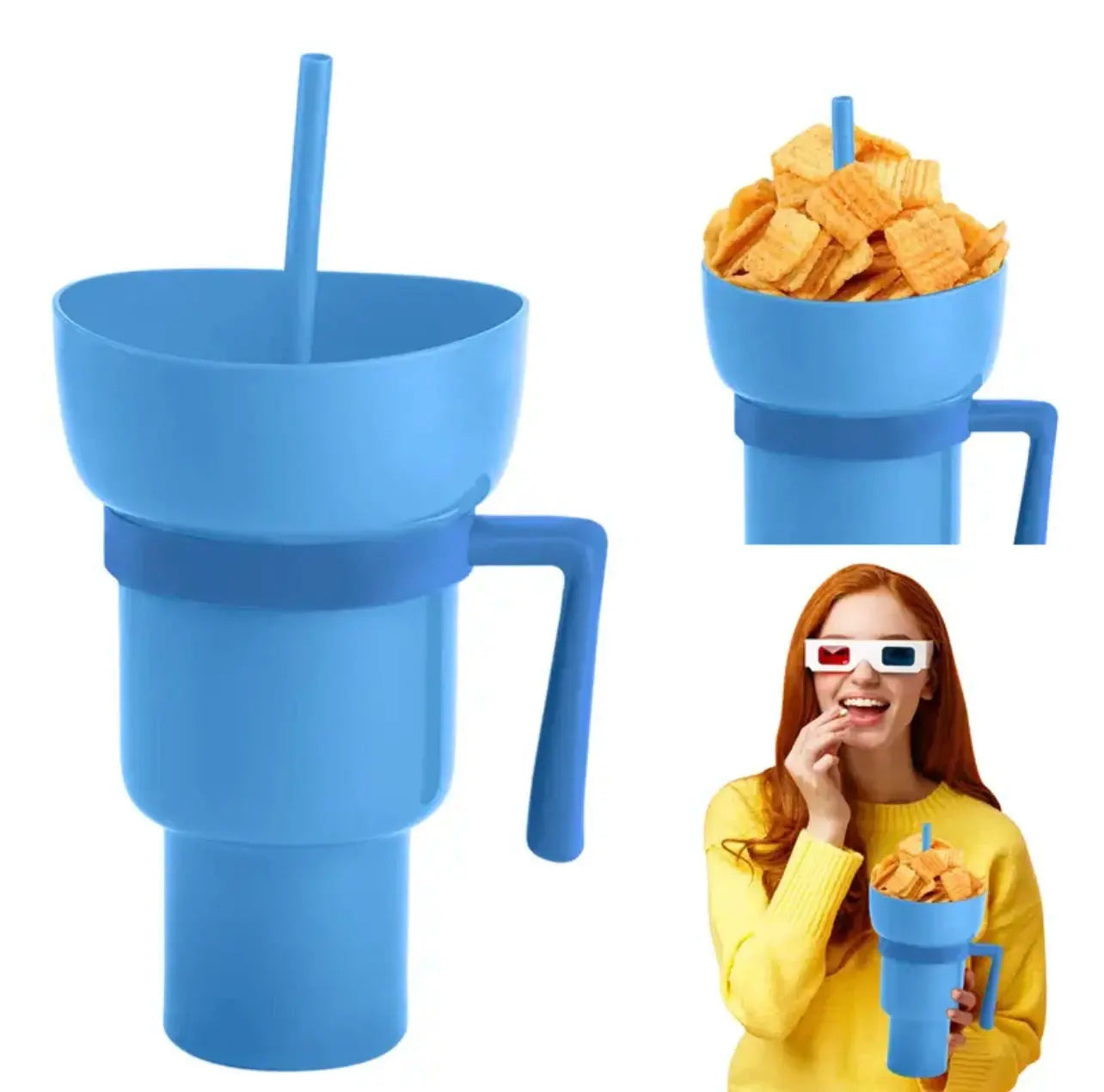 New 2 IN 1 Creative Popcorn Snack Cup Integrated Beverage Cup With Handle Portable Beverage Cup Novel Design And Many Functions Trikidsworld