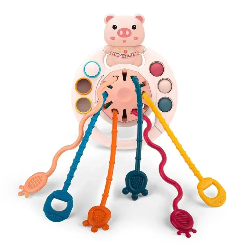 Baby Montessori Pull String Sensory Toys – Teething & Activity Silicone Toys for 6-12 Months Trikidsworld