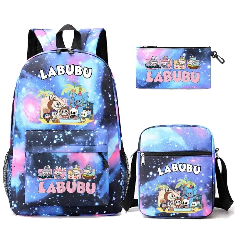 3Pcs/set Cartoon Printed Backpack Teenager Student Boy Girl Schoolbag Larger Capacity Bagpack Travel Bag Kid Gift Mochila Trikidsworld
