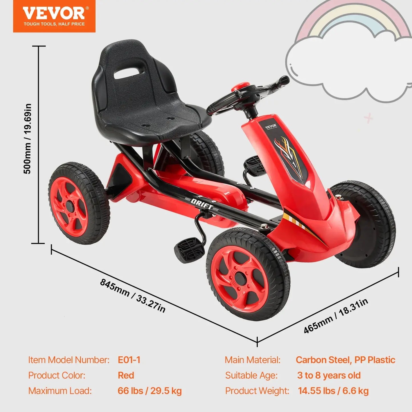 VEVOR 66lbs Kids Pedal Go Kart 4 Wheel Off-Road Pedal Ride On Toys with Adjustable Seat Outdoor Racer Pedal Car for Boys & Girls Trikidsworld