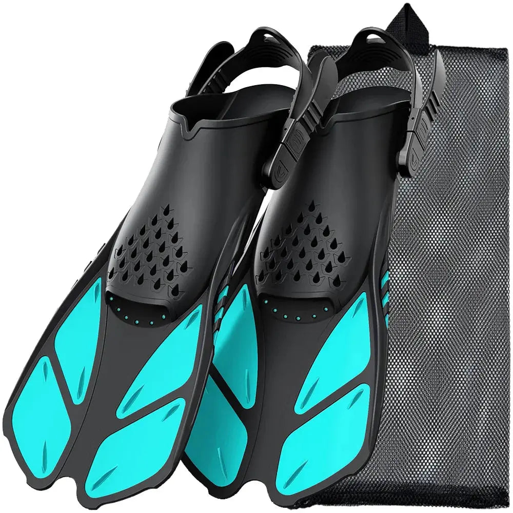 Snorkel Fins Adjustable Buckles Swimming Flippers Short Silicone Scuba Diving Shoes Open Heel Travel Size Adult Men Womens Trikidsworld