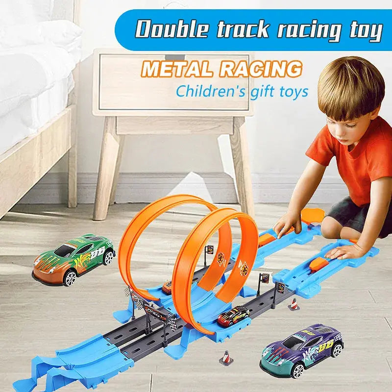 Kids Double Car Wheels Model Racing Track Toys DIY Assembled Rail Kits Catapult Rail Car Racing Boy Toy For Boys Girls Gifts Trikidsworld