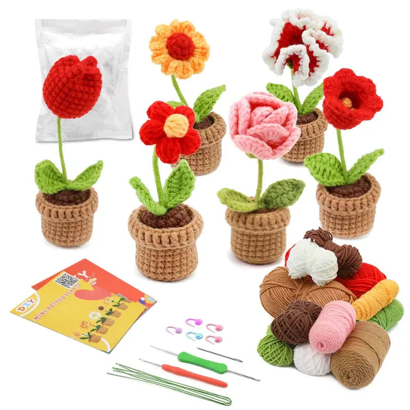 KRABALL 6pcs Crochet Flower Kit – Beginner Set with Yarn, Needles, and Video Tutorial Trikidsworld