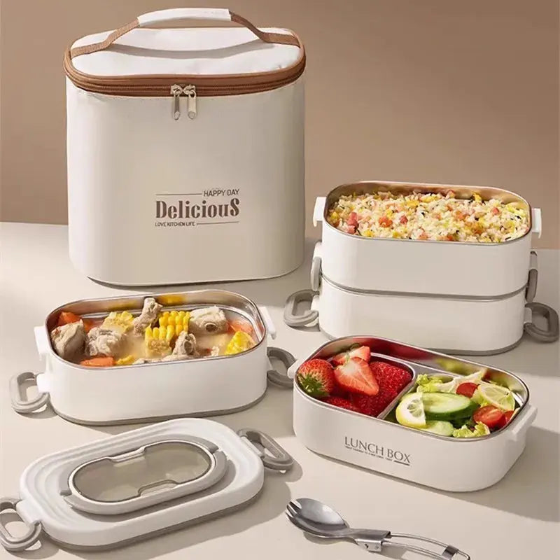 1500ml Double Layers Stainless Steel 304 Thermal Lunch Box With Insulation Bag Leak-Proof Bento Box Adult Student Food Container Trikidsworld