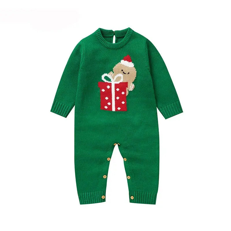 2025 Christmas Baby unisex Jumpsuit Green Newborn Cute Clothes Autumn Winter Boys Girls Round Neck Christmas Gift Knit Bodysuit Trikidsworld