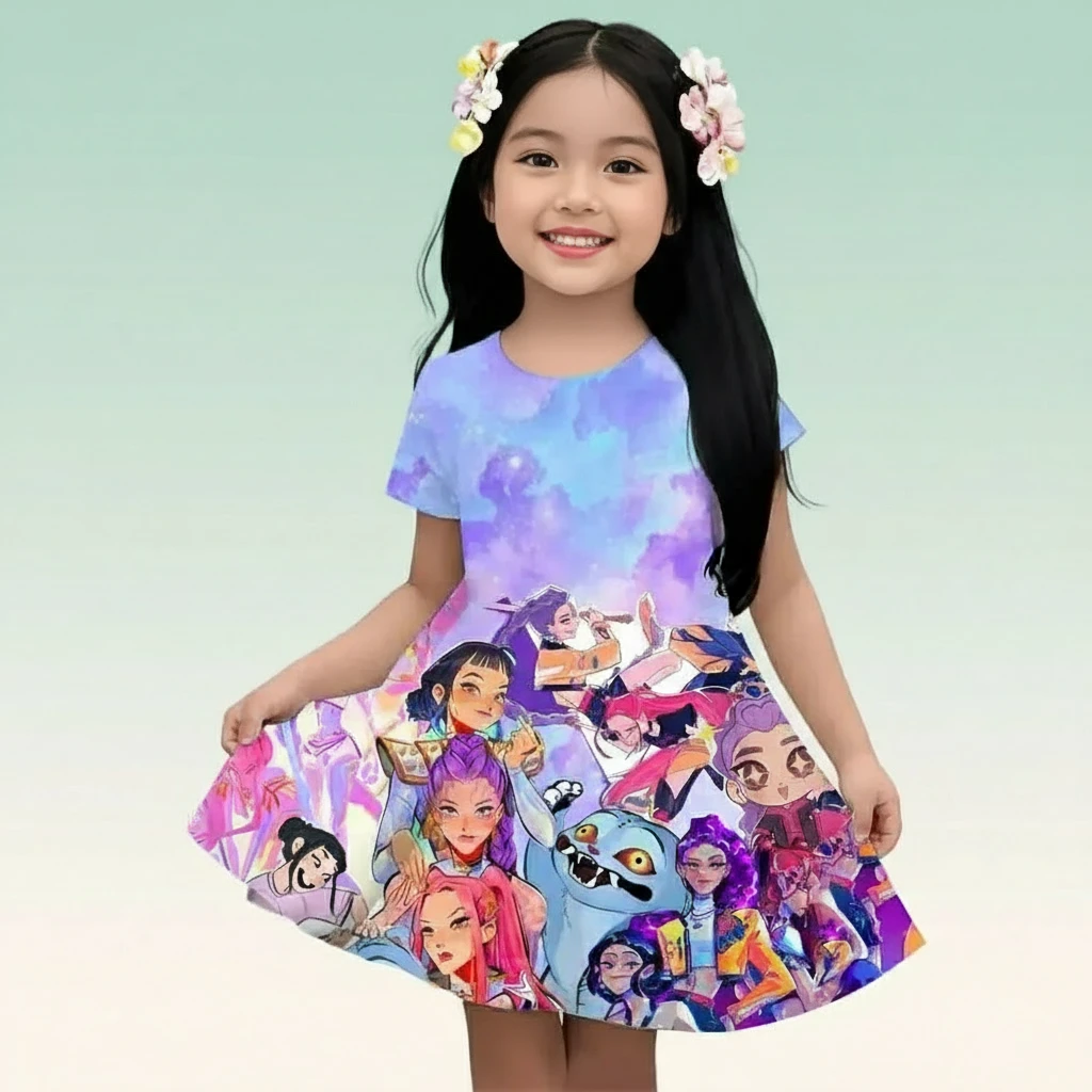 Girl's 3D KPop Devil Hunter Dress New Summer Linen Cute Casual Fashion Bestseller for Children Trikidsworld
