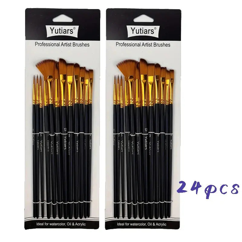 12/24pcs Professional Artist Painting Brush Oil Painting Watercolor Set For Oil, Acrylic, Canvas, Gouache,Includes Fine Detail Trikidsworld