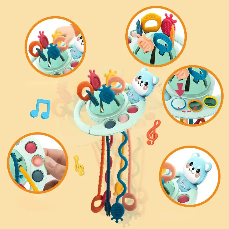 Baby Montessori Pull String Sensory Toys – Teething & Activity Silicone Toys for 6-12 Months Trikidsworld