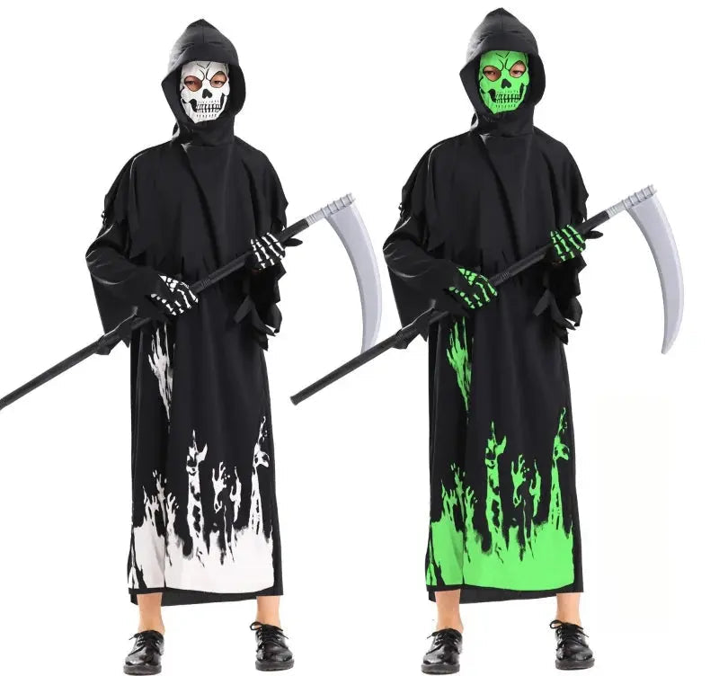 Hooded Kids Halloween Party Wear Death Cloak Unisex Boys Girls Night Noctilucent Anime Grim Reaper Cosplay Costume for Carnival Trikidsworld
