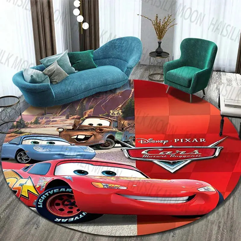 Disney Cartoon Cars HD Printed Round Carpet for Kids Living Room Rugs Camping Picnic Mats Flannel Anti-Slip Rug Yoga Mat Gifts Trikidsworld