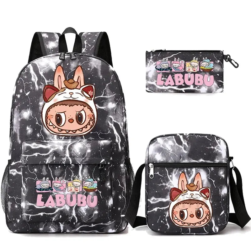 3Pcs/set Cartoon Printed Backpack Teenager Student Boy Girl Schoolbag Larger Capacity Bagpack Travel Bag Kid Gift Mochila Trikidsworld