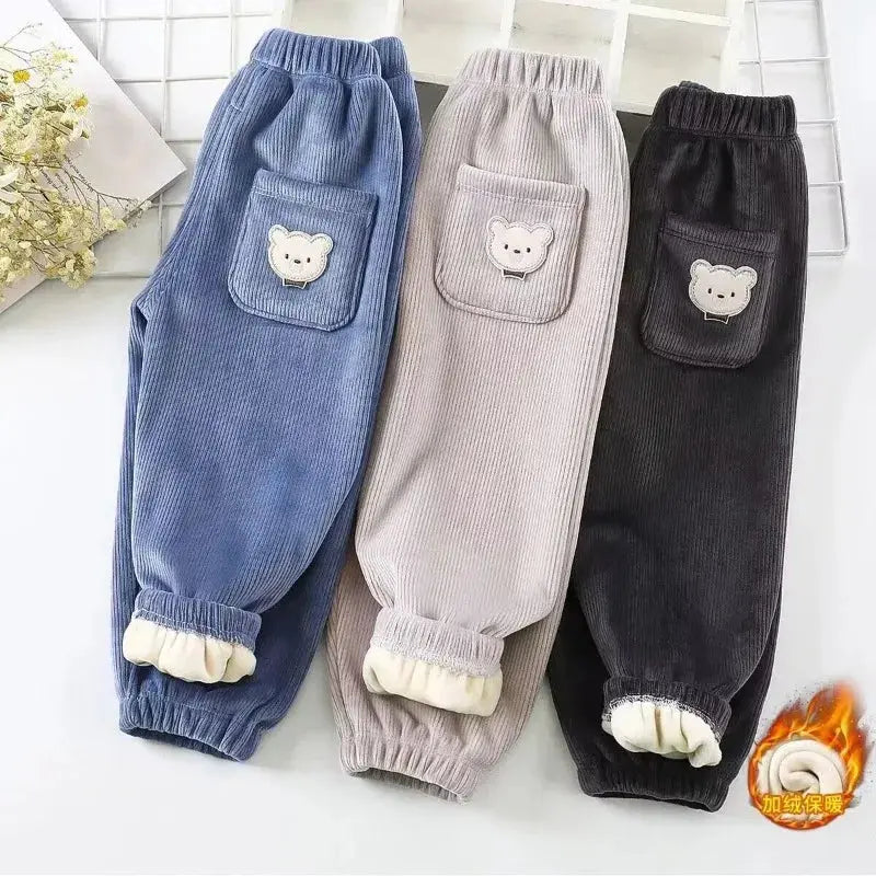 Kids Warm Pants Autumn Winter Girls Thicken Trousers Baby Boys Cute Bear Print Children Casual Harem Pants Trikidsworld