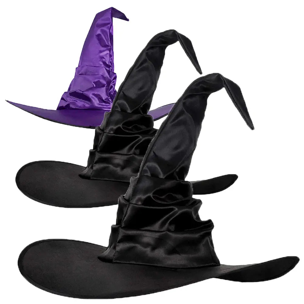 Halloween Witch Hat Black Folds Wizard Hats for Women Men Masquerade Party Carnival Costume Cosplay Props Halloween Decorations Trikidsworld