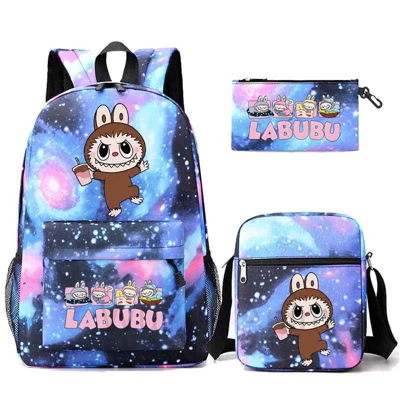 3Pcs/set Cartoon Printed Backpack Teenager Student Boy Girl Schoolbag Larger Capacity Bagpack Travel Bag Kid Gift Mochila Trikidsworld