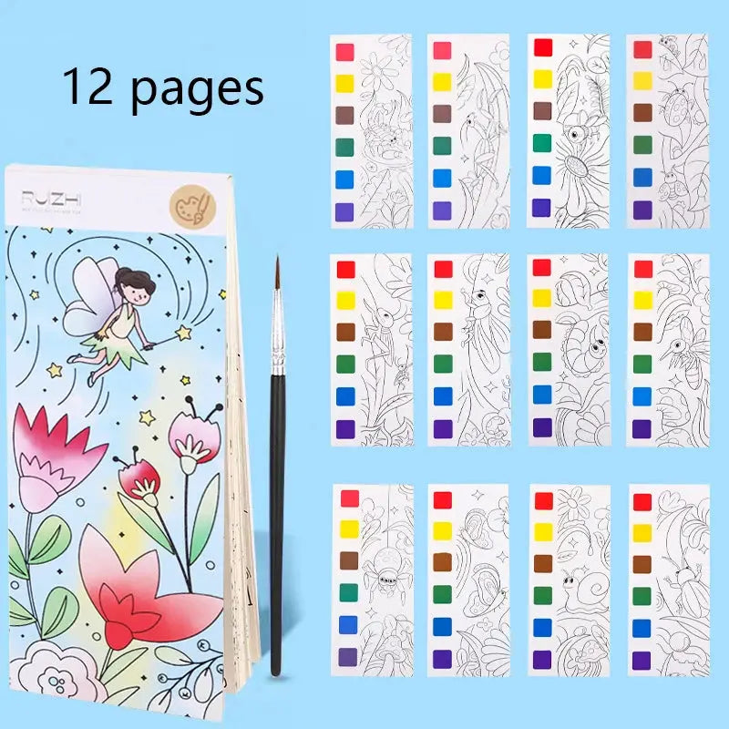 12 pages Children's Watercolor Coloring Book,Drawing Toys For Children Birthday, Thanksgiving, Halloween, Easter, Christmas gift Trikidsworld