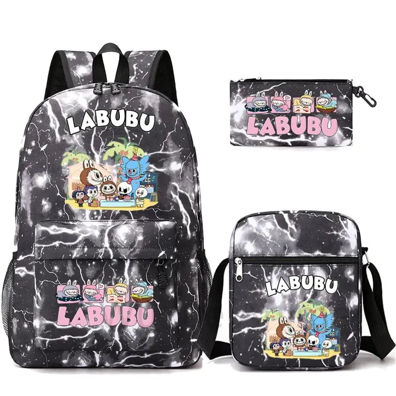 3Pcs/set Cartoon Printed Backpack Teenager Student Boy Girl Schoolbag Larger Capacity Bagpack Travel Bag Kid Gift Mochila Trikidsworld