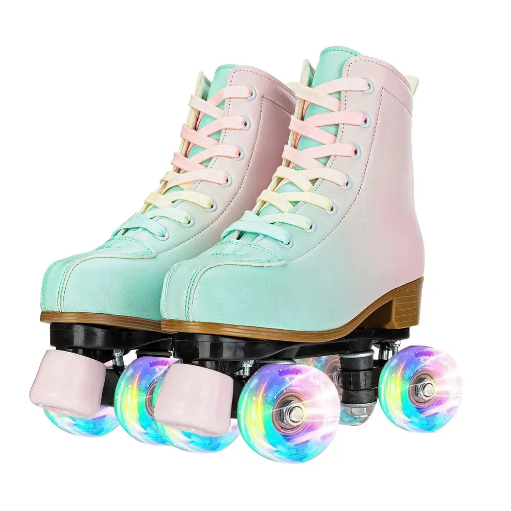 Women's Double Row PU Leather Roller Skates – 4-Wheel Outdoor Skating Shoes Trikidsworld
