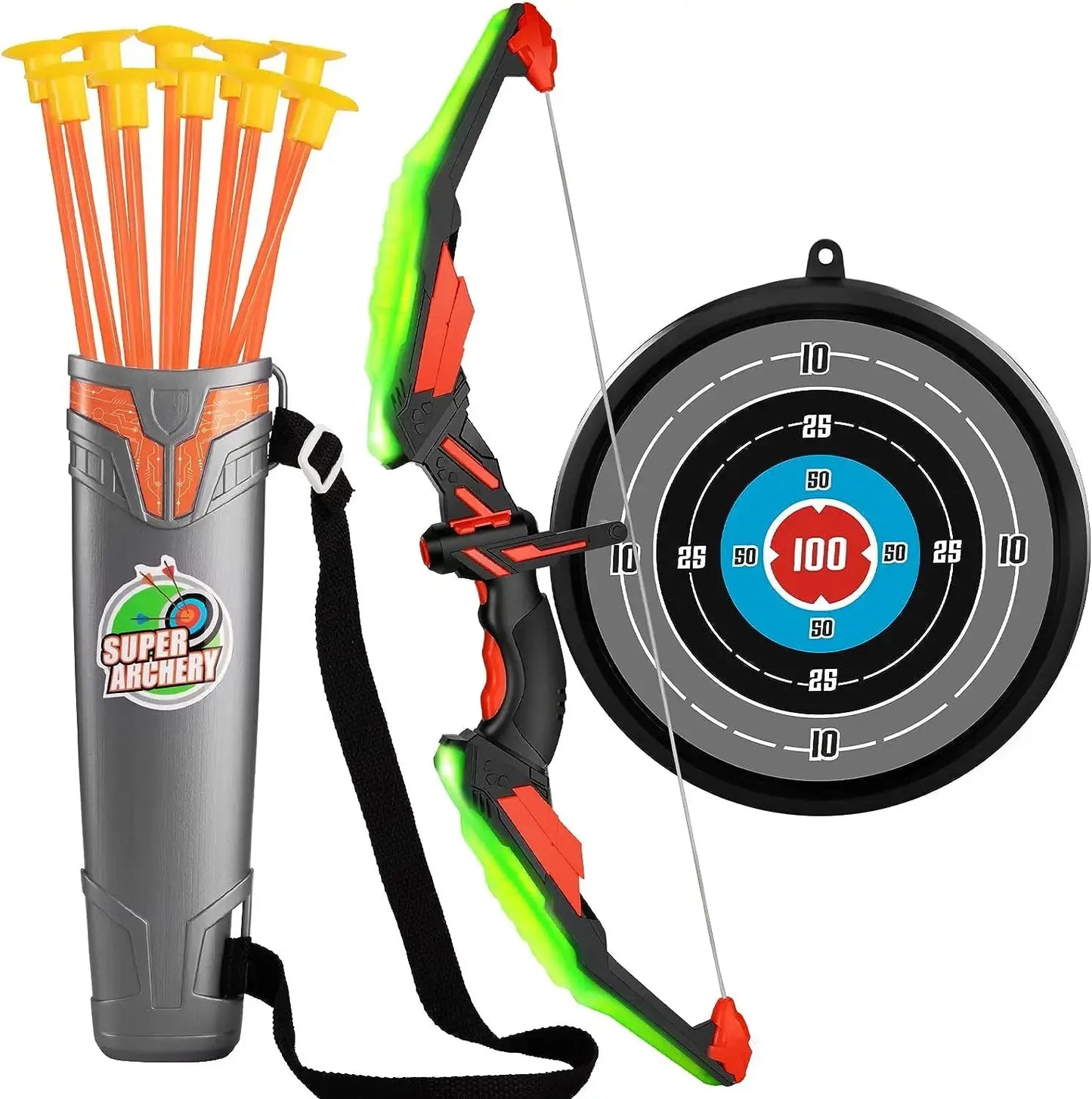 Kids Bow and Arrow Set, LED Light Up Archery Toys Set for Kids Ages 4-8 8-12, with 10 Suction Cup Arrows, Target & Quiver, Boys Trikidsworld