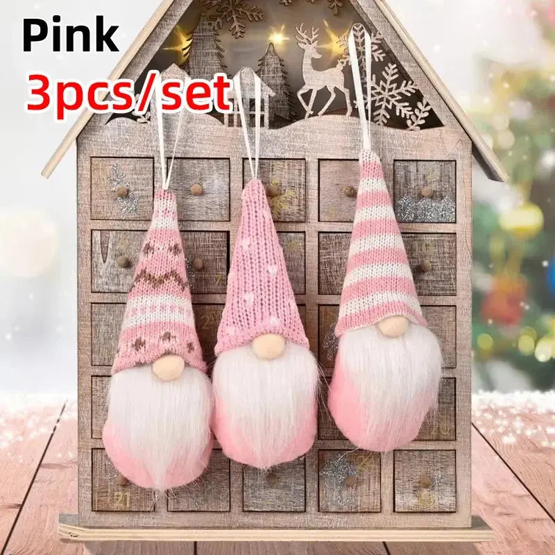 3pcs Christmas Gnomes Plush Santa Doll Knitted Fabric Xmas Tree Hanging Ornaments Gonk Dwarf Elf Decoration Gifts New Year Trikidsworld