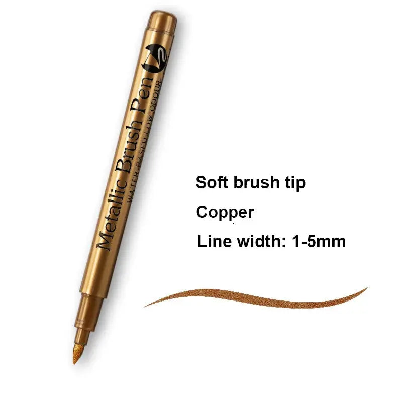 2/1Pc Brush Metallic Marker Pens Gold Silver Color Permanent Art Marker For Manga Crafts Scrapbooking School Stationery Supplies Trikidsworld
