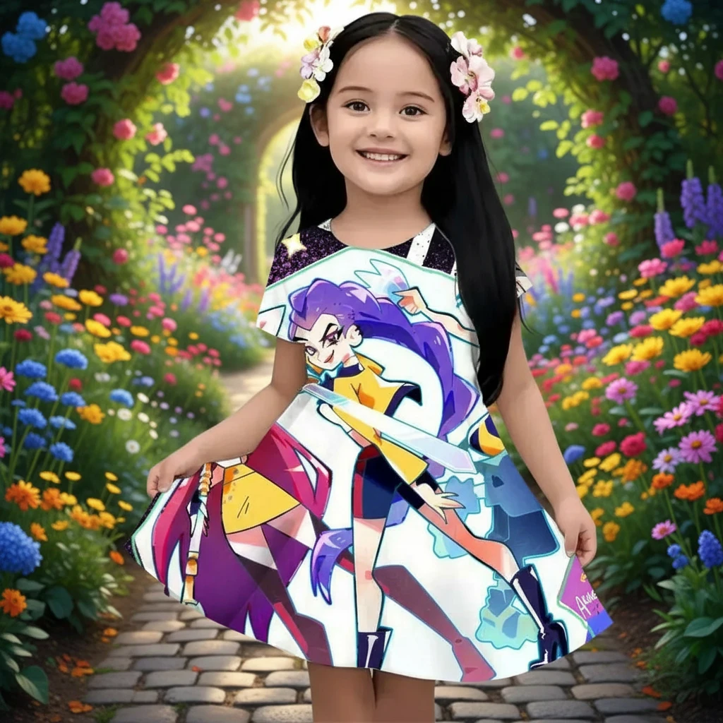 Girl's 3D KPop Devil Hunter Dress New Summer Linen Cute Casual Fashion Bestseller for Children Trikidsworld
