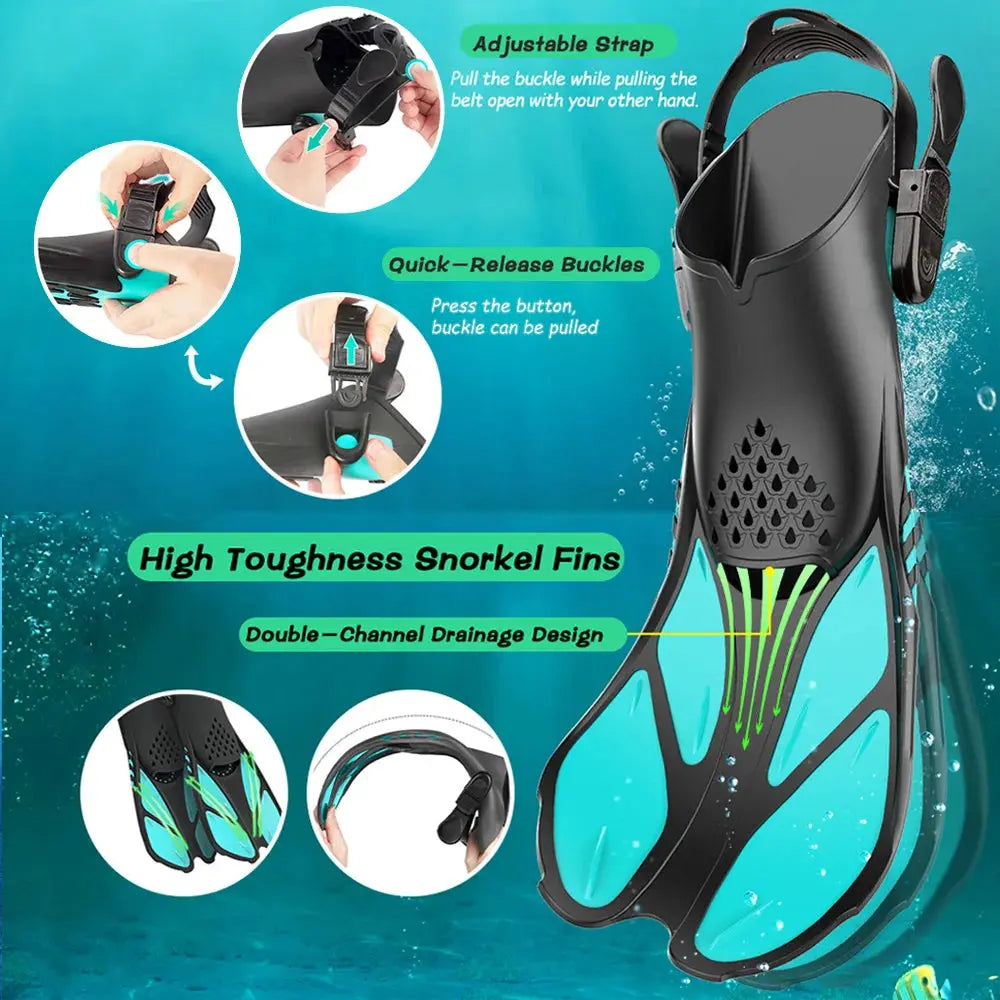Snorkel Fins Adjustable Buckles Swimming Flippers Short Silicone Scuba Diving Shoes Open Heel Travel Size Adult Men Womens Trikidsworld