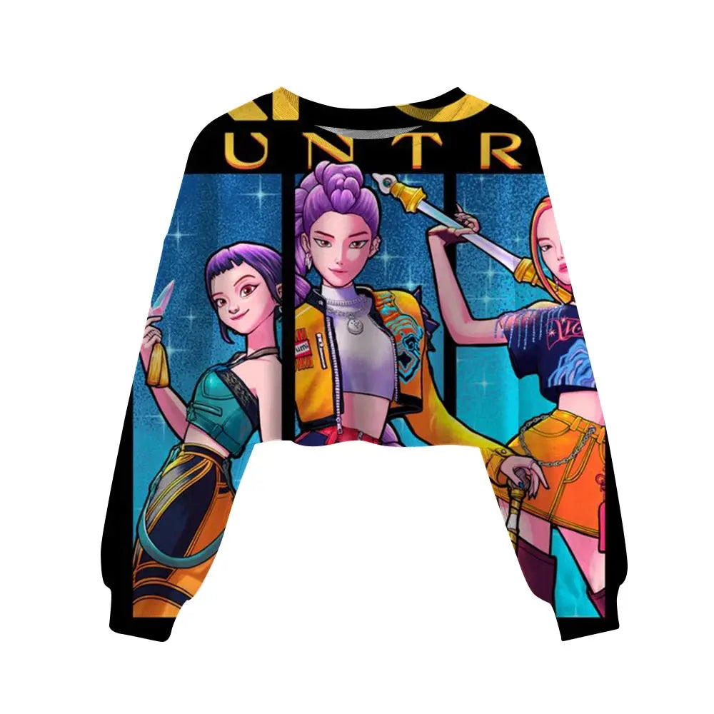 Casual Girls Movie Fans Gift Crop Hoodie Manga Kids Huntrix Kpop Demon Hunters Children's Sweatshirt Cute Tiger Hoody Trikidsworld