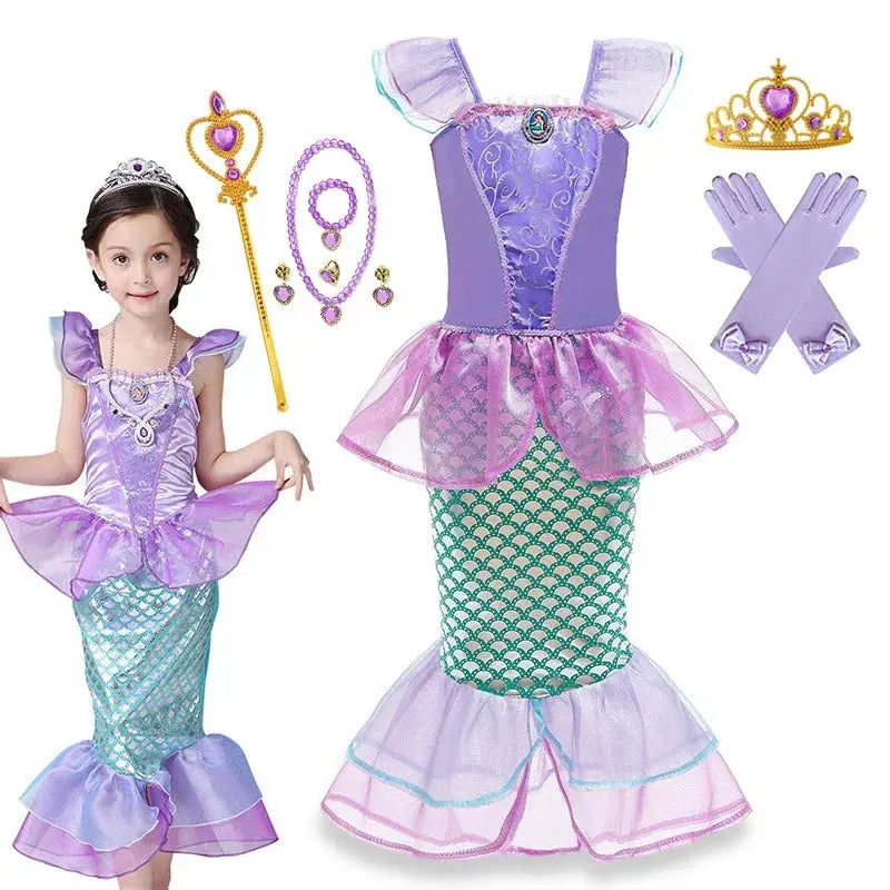 Little Mermaid Ariel Costume for Girl Dress up Party Children Flounce Sequin Disguise Halloween Princess Mermaid Apparel Outfits Trikidsworld
