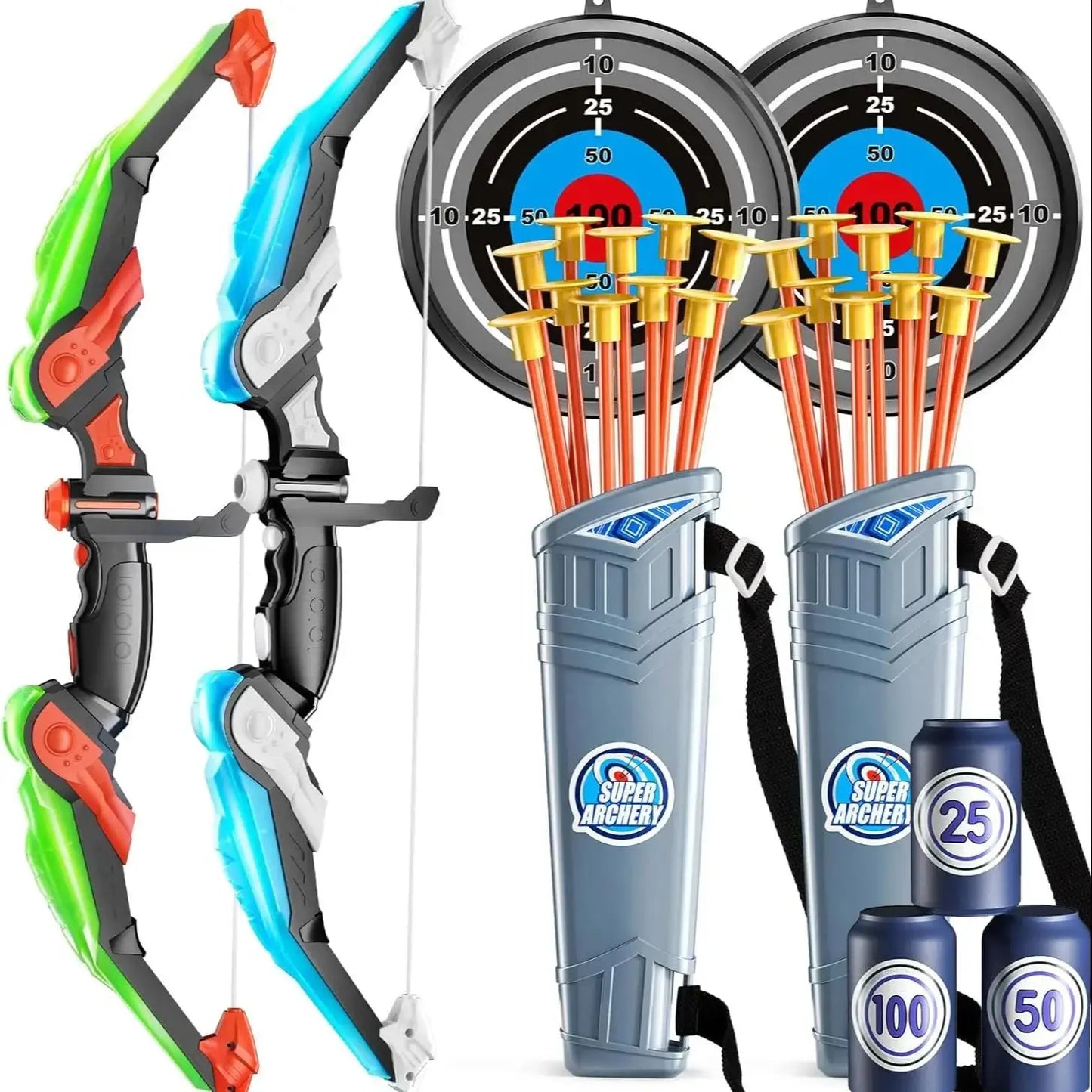 Kids Bow and Arrow Set, LED Light Up Archery Toys Set for Kids Ages 4-8 8-12, with 10 Suction Cup Arrows, Target & Quiver, Boys Trikidsworld