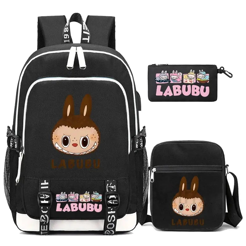 3Pcs/set Cute Backpack Shoulder Bag Pencil Case Boy Girl Teen Student Backpack Schoolbag Women Large Capacity Travel Bag Mochila Trikidsworld