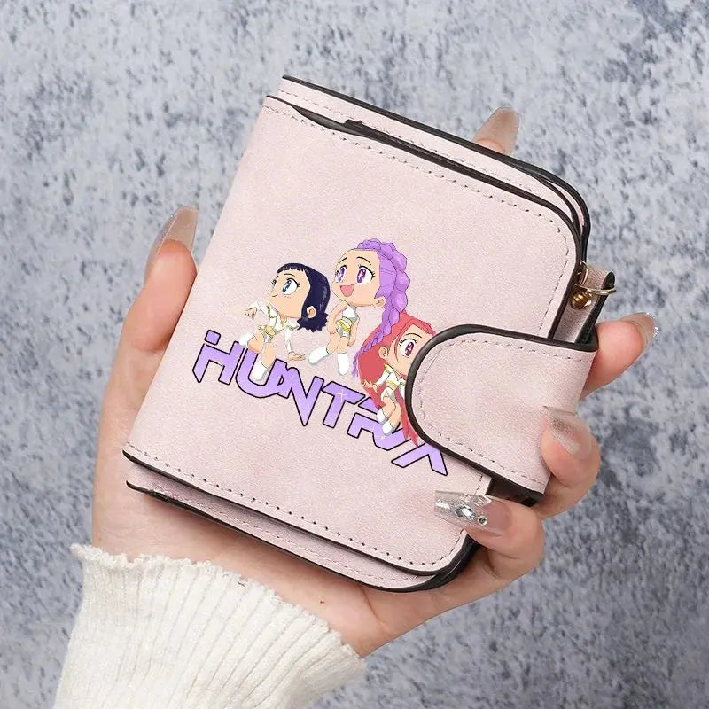 KPop Demon Hunters Leather PU Women's Short Wallet Fashion Casual Trifold Buckle Wallets Multi-Card Holder Cute Anime Coin Purse Trikidsworld