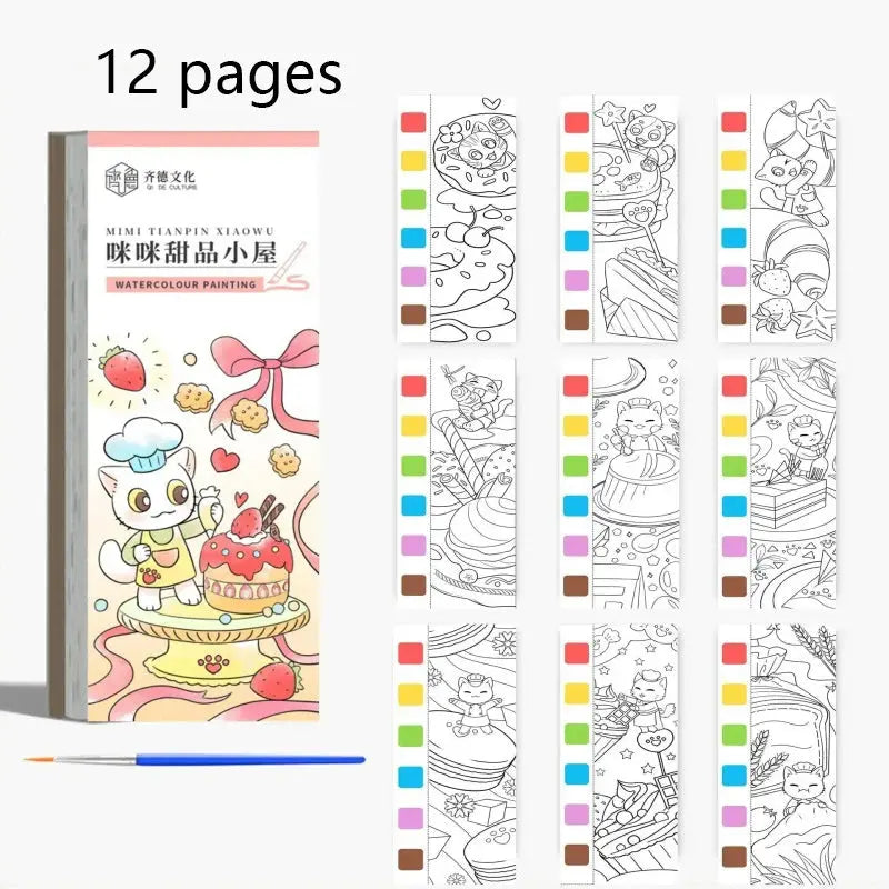12 pages Children's Watercolor Coloring Book,Drawing Toys For Children Birthday, Thanksgiving, Halloween, Easter, Christmas gift Trikidsworld