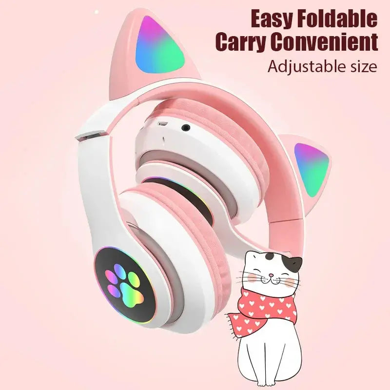 P47M Wireless Headphone Flash Light Cute Cat Bluetooth with Mic Control LED Stereo Music Helmet Phone Bluetooth Headset Gift Trikidsworld