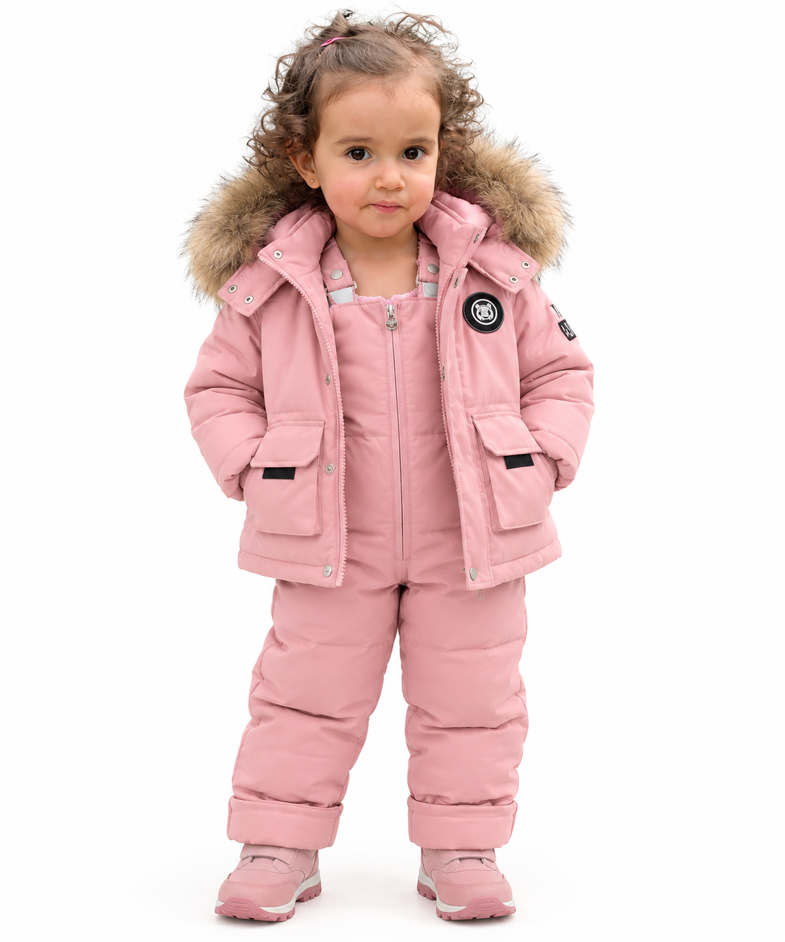 Kids' Winter Snowsuit Set with Faux Fur Hood – Jacket & Overalls