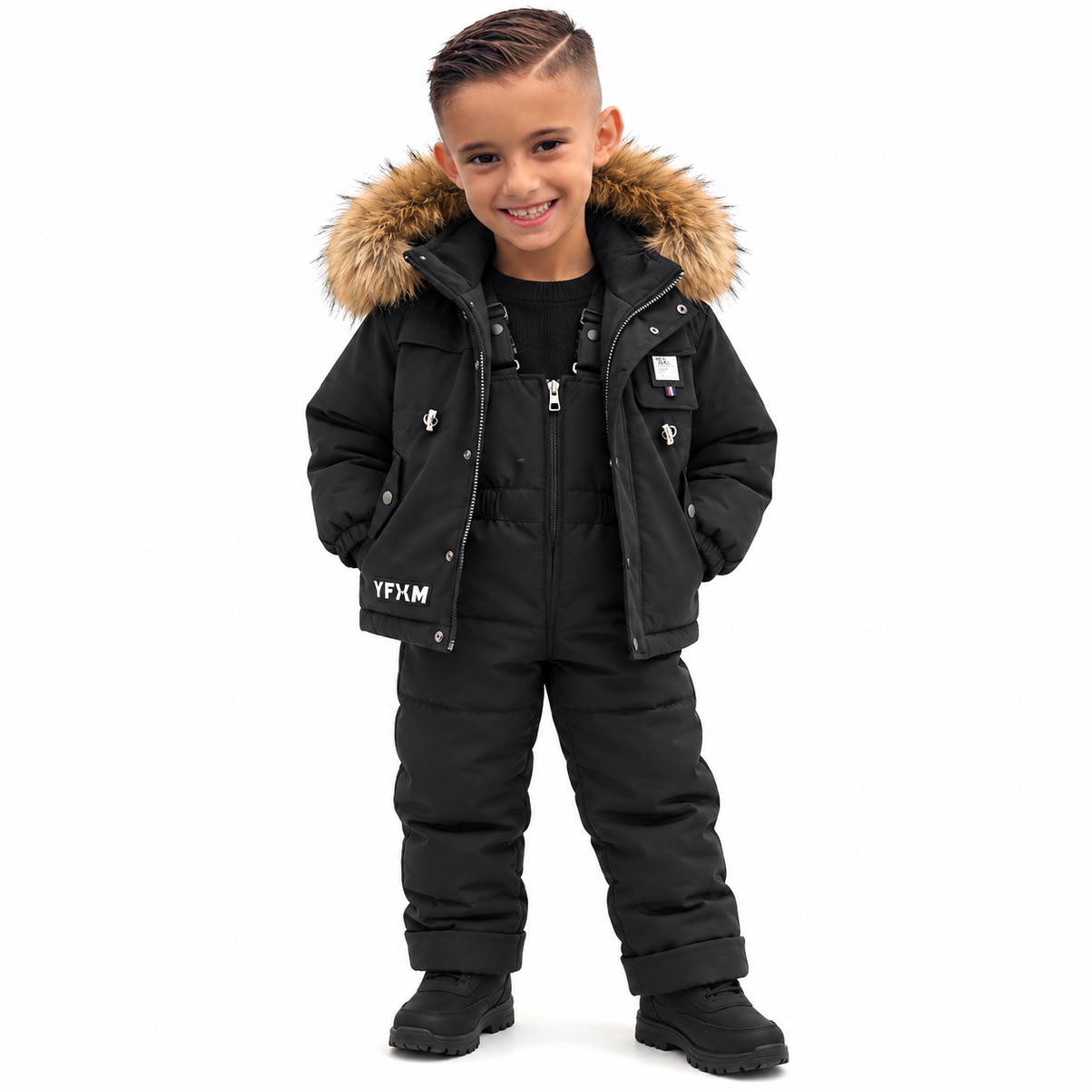 Kids' Winter Snowsuit Set with Faux Fur Hood – Jacket & Overalls