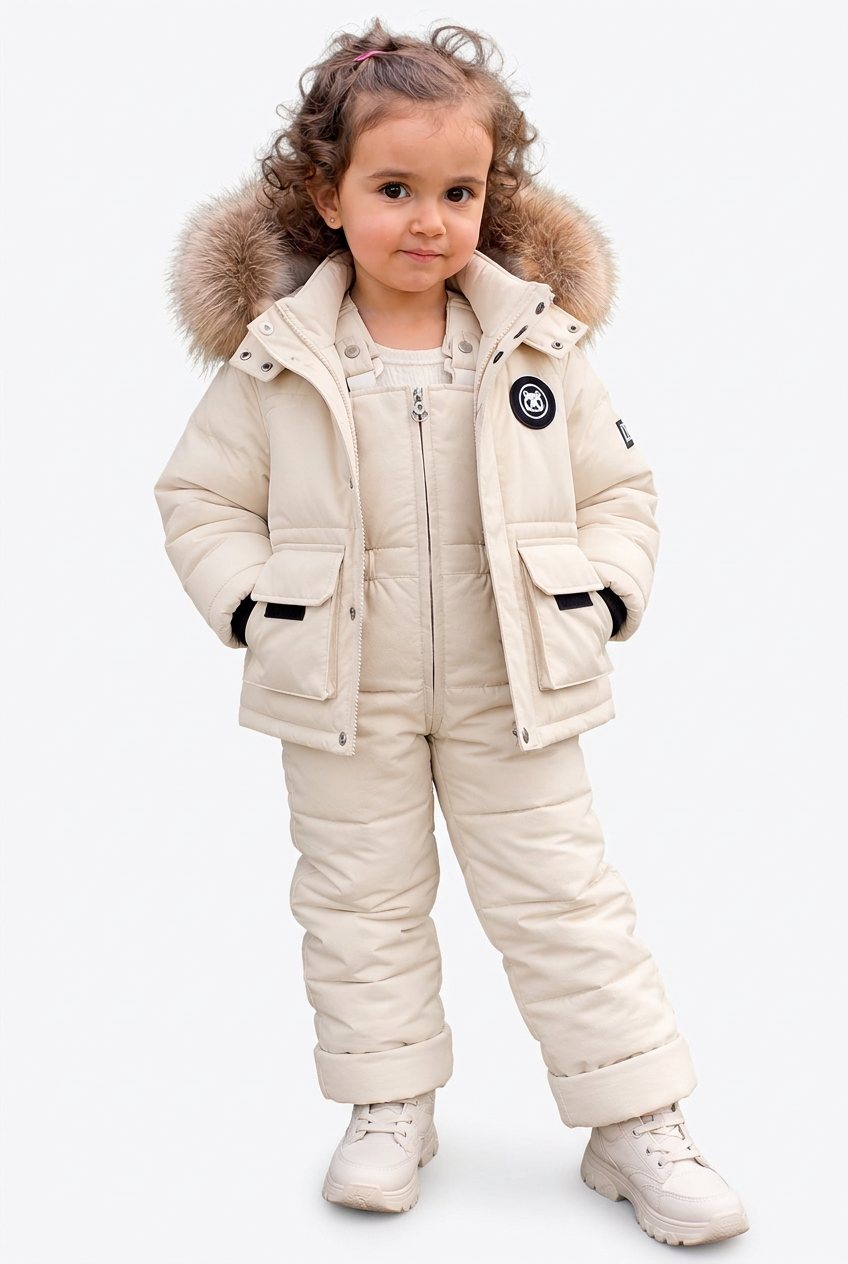 Kids' Winter Snowsuit Set with Faux Fur Hood – Jacket & Overalls