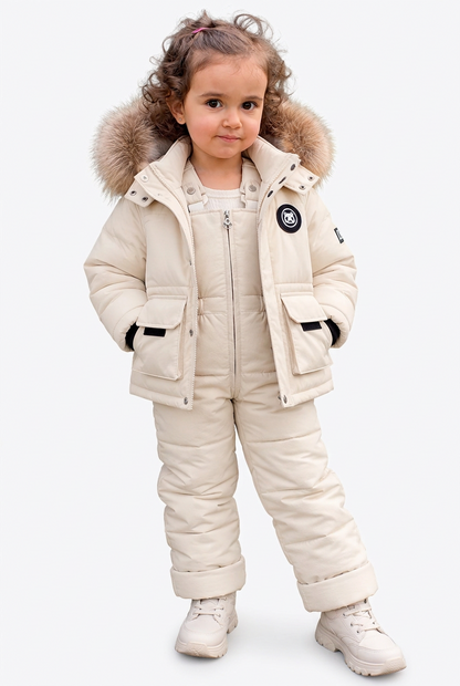 Kids' Winter Snowsuit Set with Faux Fur Hood – Jacket & Overalls