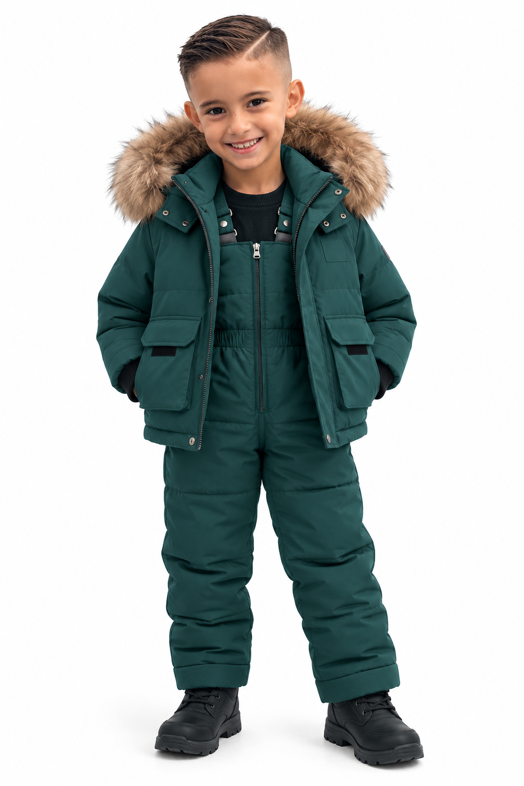 Kids' Winter Snowsuit Set with Faux Fur Hood – Jacket & Overalls